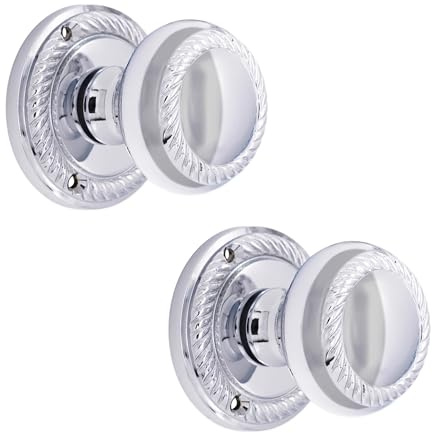 Infinity Decor Solid Brass 50mm Georgian Round Rope Design Mortice Door Knobs - Heavy Duty Sprung Pull Handles in Polished Chrome
