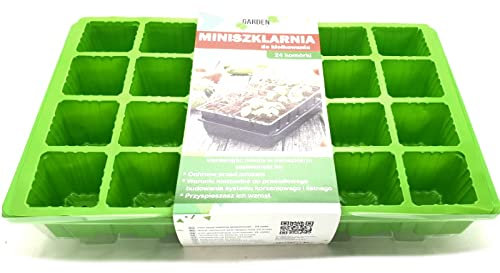 meindekoartikel Mini-Gewächshaus - Ideal zur Anzucht von Kräuter und Salate - für Balkon- Fensterbank- Zimmergewächshaus (24 Saatzellen - B 37cm x T 23cm x H 14cm)
