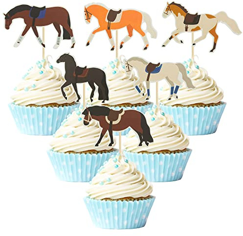 Gyufise 36 Pack Horse Cupcake Toppers - Horse Racing & Equestrian Themed Cake Decorations for Parties