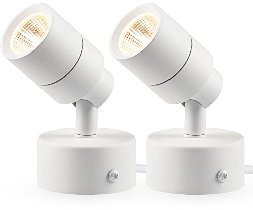 SUNVIE 2 Pack LED Up Lights Indoor, 3W Spot Lights for Indoor Use with 3000K Warm White, 120V Spotlights for Plants Pictures Artwork Uplighting & Accent Lighting, 5.9 FT Plug Cord with Foot Switch
