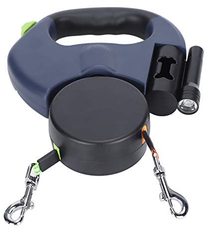 Doppelte Einziehbare Hundeleine, Strapazierfähig, Flexible Einziehbare Hundeleine Doppelleine Zwei Hunde mit LED Licht und Müllbox für Kleine und Mittelgroße Hunde