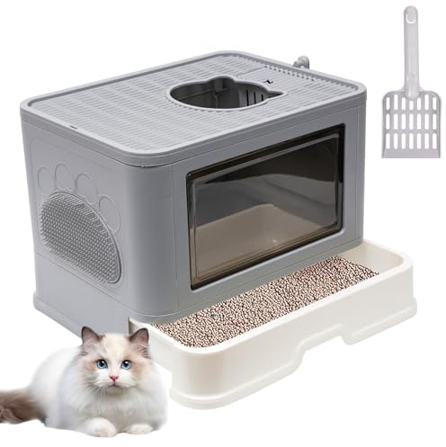 Arenero Gatos Cubierto, Arenero Gato Grande XXL con Apertura Superior, Armario de Almacenamiento, Pala y Cepillo, Diseño de Cajón Extraíble, Gran Capacidad, Gris