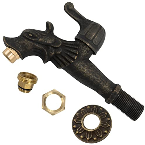 AERZETIX - Cannelle Murale Robinet d'Évier 1/2'' Tête Dragon à Manette Antique Rétro Décorative - Fontaine Ornement Salle de Bain Vintage Robinetterie Jardin - en Laiton Vieilli Noir