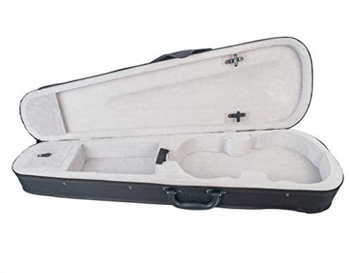 Violinenkoffer 1/2 Größe, dreieckige Form, Hartschalenkoffer, silberfarbene Innenseite, Violinenteile
