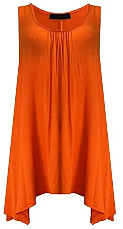 REAL LIFE FASHION LTD Top sin mangas con dobladillo Hanky para mujer, camiseta lisa con cuello redondo, túnica acampanada, chaleco, naranja, 40-42