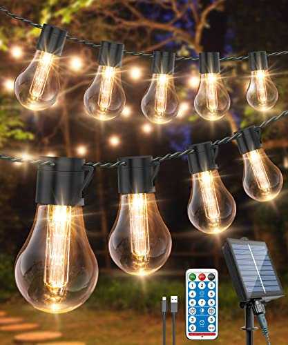 ULIGHTOWN Solar Festoon Lights Outdoor, 14M/46FT USB&Solar String Outdoor with Remote, IP65 Waterproof Garden 30LED Shatterproof Bulbs for Gazebo Patio Party Wedding Decor, Gold