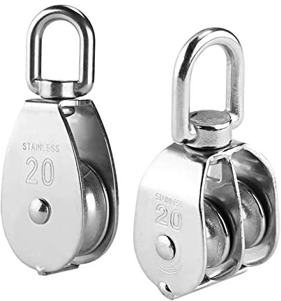 Zasjon Poulie de Levage, 2 Pièces M20 Poulie pour Cable en Acier Inoxydable, Poulie Simple Double Poulie Rouleau, Bloc de Poulie Charge de 75kg/165lbs
