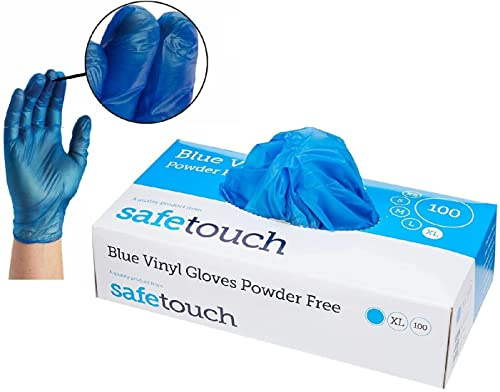 Dispoable Clear Vinyl Gloves Powder Free Latex Free Medical graded Premium Quality Gloves Food Graded Gloves (Medium, Blue)