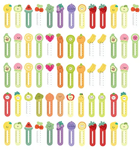 IUDWCG - 60 Pcs Bunte Lesezeichen Obst-Serie, bunte Cartoon niedlich lustig Papier Kinder Lineal Lesezeichen, Geburtstagsgeschenk Party Kinder Gefälligkeiten für Weihnachten