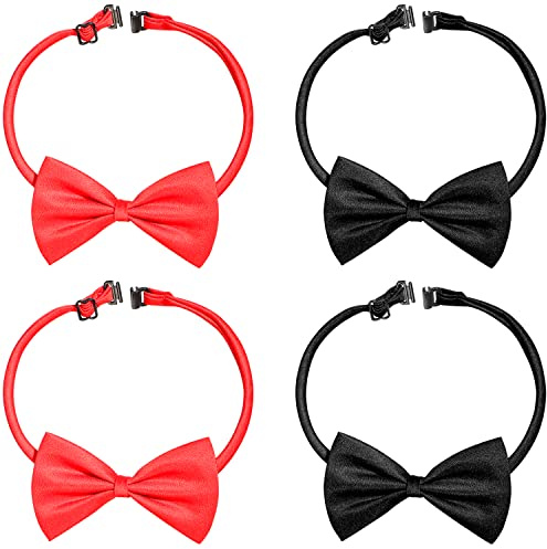 Eruinfang 4 Stück Fliege Verstellbar Fliege Herren Bow Tie Vorgebunden mit Hakenverschluss Flieges Set kinder Für Jungen und Mädchen Teenagern sogar Katzen und Hunde(Schwarze, Rot)