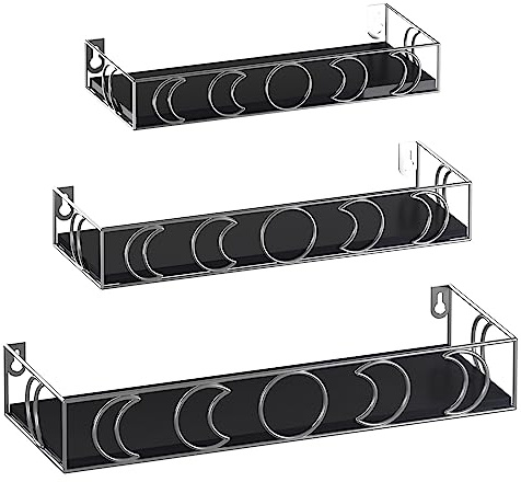 EYMPEU Wandregal 3er-Set schwebende Holzregale mit Mondphasen-Metalldekor, ideal für Küche, Bad, Büro und Wohnräume, praktische Aufbewahrung und stilvolle Dekoration, Silber