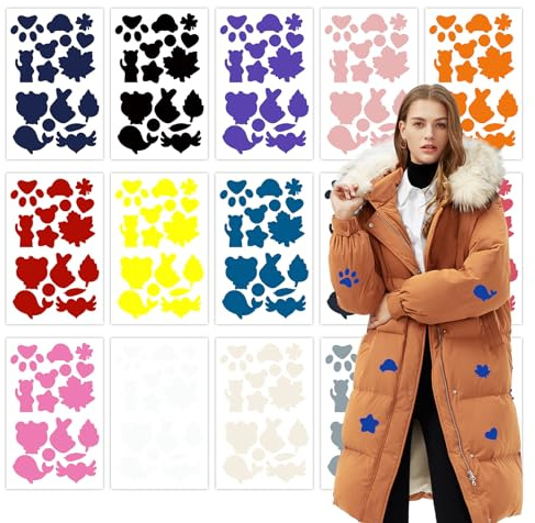JustYit 15 Stück Daunenjacke Flicken Reparaturset Waschbares Flicken Selbstklebend Stoff Verschiedene Größen und Formen Reparatur Patches für Jacken, Zelt, Daunenjacke, Fünfzehn Farben