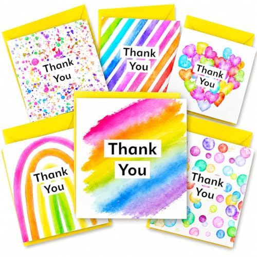 Thank You Cards Multipack Pack Thank You Card's Pack of 28 Bright Colour Cards With Envelopes For Teacher Pupil Student Thank Yous Gifts Weddings Birthdays Baby Showers Childrens Thankyou's