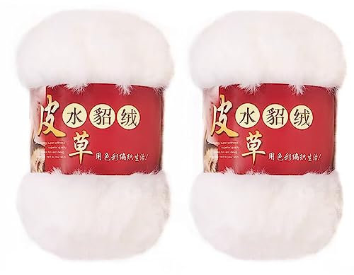 2x100g Kunstfell Garn Handstrickgarne, DIY Häkelgarn Flauschige Kunstpelzgarn Garne Weiches Plüschgarn zum Häkeln Fransengarn für Pullover Schal Basteln Wolle zum Stricken und Häkeln Häkelgarn