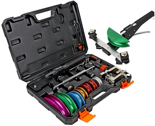 CARVALAX Pipe Tube Bender Set, for 1/4” to 7/8” O.D, 90° Ratcheting Tubing Bender Kit with Reverse Bending Adapters and 7 Multi-Color Aluminum Heads, for HVAC Air Condition Heating Repair