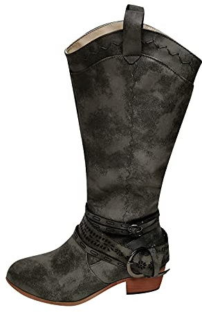 Susenstone Bottes Mollets Larges Plates Sexy Boots Femme Cuir Moto Vintage Boot Equitation Bottes d'hiver Confortables Santiags Haute Botte Femmes Bottes