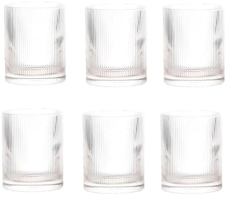 Set 6 Tumbler Trasparente In Vetro Della Linea Rigatino, Design Fresco E Contemporaneo, Bicchiere Ideale Per Bevande Fredde O Calde
