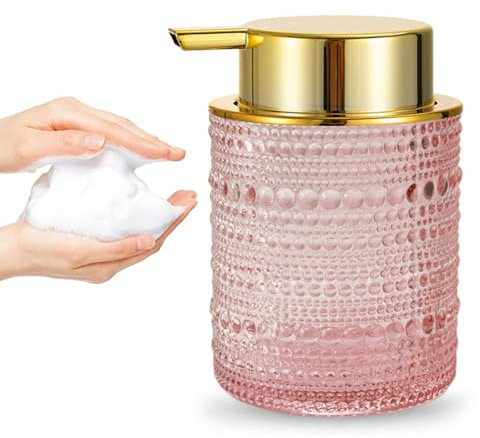 Dispenser di sapone in schiuma di vetro, bottiglia rotonda ricaricabile con pompa dorata, dispenser di sapone per le mani in schiuma, per bagno, cucina, decorazione moderna per la casa e il bagno