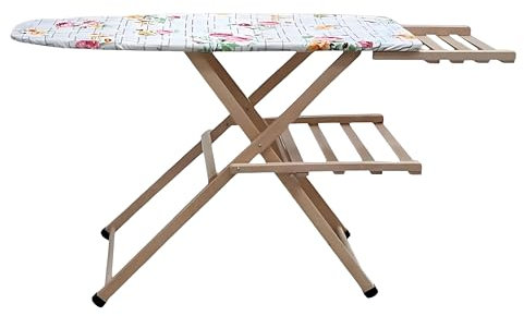 Asse da Stiro, Tavola da Stiro, Regolabile e Pieghevole, 115x40x140h cm, Legno Faggio, PortaCaldaia, Made in Italy (Naturale)