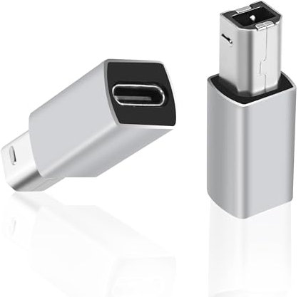MEIRIYFA Adattatore per stampante USB C a USB B, USB tipo C femmina a stampante, convertitore adattatore compatibile con scanner MIDI, stampante, pianoforte ectrico, sintetizzatore, 2 pezzi (grigio)