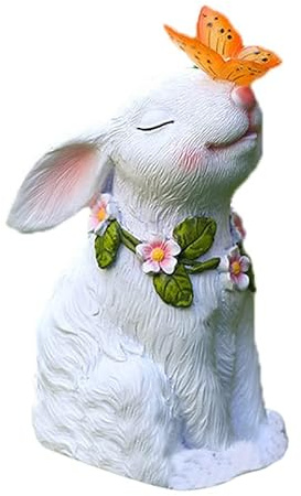 DCQRY Statues de Jardin Solaires, Lumières de Lapin, Décorations d'animaux Mignonnes et Réalistes, en Résine Peinte à la Main(Blanc)
