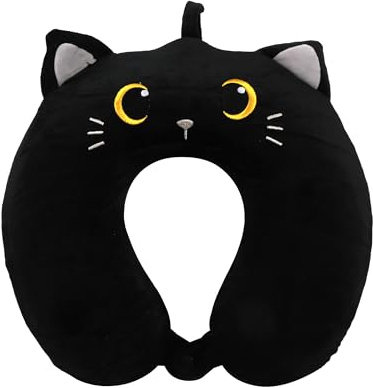 I-TOTAL® - Animal Shaped Travel Pillow/Soft Neck Travel Pillow for Neck Support/Funny Travel Pillows (Black Cat)