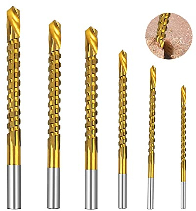 Yuentoen Sägezahnbohrer, 6 Stück Titan beschichtete HSS Fräsbohrersatz, 3-8mm Fräsbohrer set zum Bohren und Reiben zum Bohren von Löchern und Schneiden ﻿