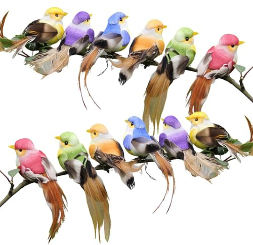 WJnflQN 12 Realistic Bird Feather Small Clip On Birds Artificial Feather Birds Fake Birds For Crafts Colourful Artificial Feather Foam Birds Bird Decoration Tree Ornament Garden