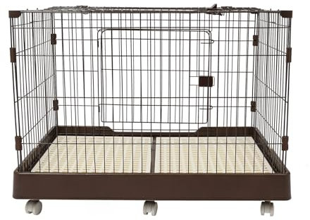 Hundekäfig aus Metall, Hundebox für Zuhause, Hochbelastbar Gitterbox Hund mit 6* Räder, Beweglich Hundebox Auto mit 2 Türen Ausgestattet, Abnehmbares Tablett, 99 * 62 * 75 cm (Kaffee Farbe)