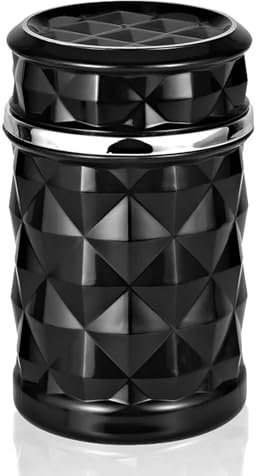 LYCXAMES Auto Aschenbecher, Tragbarer Auto Aschenbecher mit Deckel, LED Aschenbecher mit Halterung für Autos Vans Outdoor Camping, Schwarz