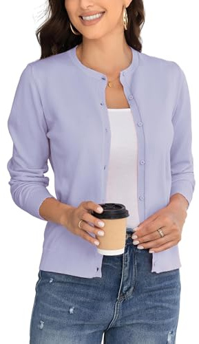 BERESIA Cardigan Donna Maglia con Bottoni Golfino Girocollo Manica Lunga Giacca Cappotto Elegante, Viola S