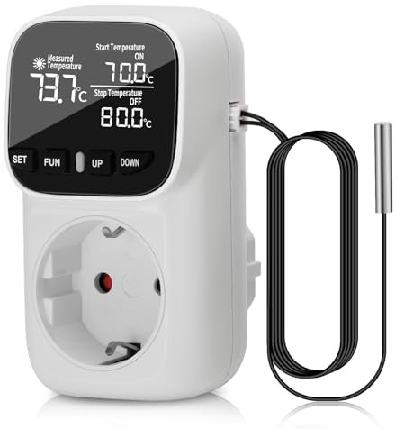 Temperaturregulator uttag 230 V heemol, digital termostat, timeruttag, frostsäker termostatvärmare med sensor, för kylskåp, akvarier, gårdar