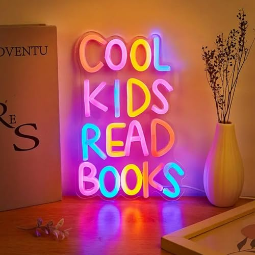 Coole Kinder Lesen Bücher Neon Zeichen Bücher Neon Licht für Lesesaal Hängende Dekorationen Bibliothek Klassenzimmer Lesen Ecke Dekor mit dimmbaren Schaltern für Schlafzimmer Dekor