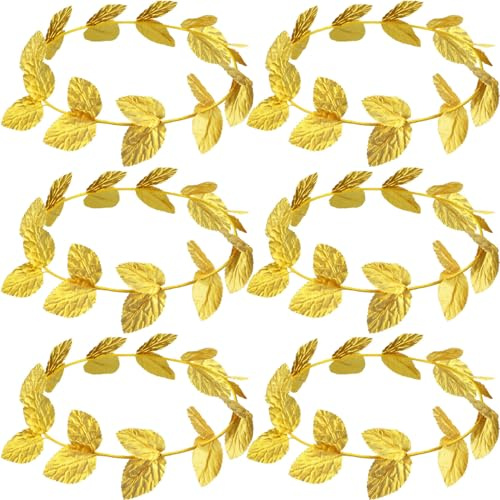 Cindeer 6 Pièces Bandeau de Toge d'Halloween Couronne Romaine ou Grecque, Bandeau de Couronne en Feuille d'Or ou de Laurier, Costume de Toge pour Hommes et Femmes, Coiffe et Accessoires de Décoration