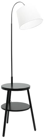 ValueLights | Dark Wood Tripod Storage Floor Lamp with Shelves and Fabric Lampshade Living Room Side Table - LED Bulb Included | Floor Lamps & Home Improvements Essential
