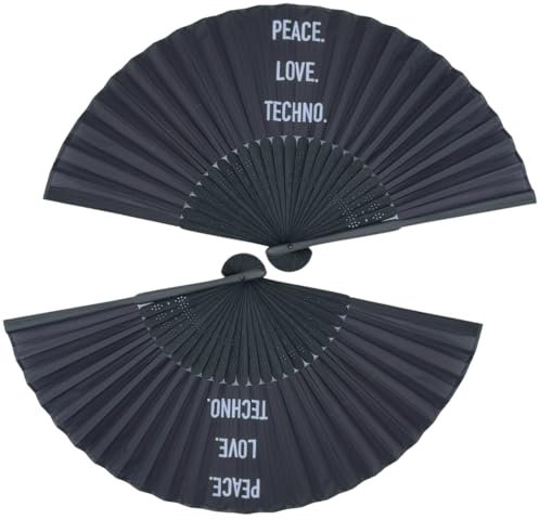 2 Pack Set Techno Rave Handfächer - Fächer klein stabil schwarz Bambus Holz - Hand Fan Sommer Asiatische Deko für Party, Club, Festival, Rave, Hochzeit, Geburtstag, Fotografie, Wand Dekoration