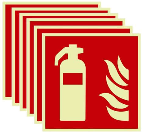 NCZCDZSW 6 Stück Feuerlöscher Schild 15 x 15 cm Selbstklebend Schild Feuerlöscher Nachleuchtend aufkleber feuerlöscher Hochwertiges Brandschutzzeichen Feuerlöscher Aufkleber für Haus Büro Baustelle