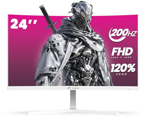 CRUA 24 Curved Gaming Monitor, 165Hz/200Hz Computer Monitor, FHD 1920x1080, 99% sRGB, AMD FreeSync, Blue Light Filter, for Gaming & Office, Wall Mountable- White