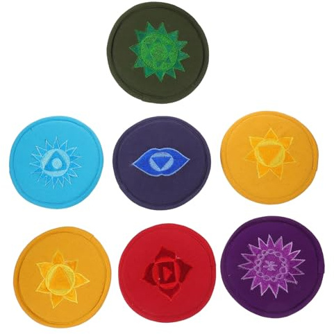 Besticktes Buddha Klangschalenkissen 7 Stück für Meditation | Polyester, Dekorativ und Schützend, für Yoga und Meditationspraxis, Feine Stickerei