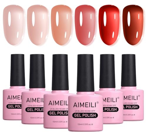AIMEILI UV Nagellack Set Jelly Gel Nail Polish Nude 6 Farben Transparent UV Nail Polish Red Rosa LED UV Soak Off Gel Nagellack Set 6-78 | Gelee UV Nagellack, Gel Nagellack Transparent, Schicht für Schicht anders, Home Nagelstudio DIY Nail Art