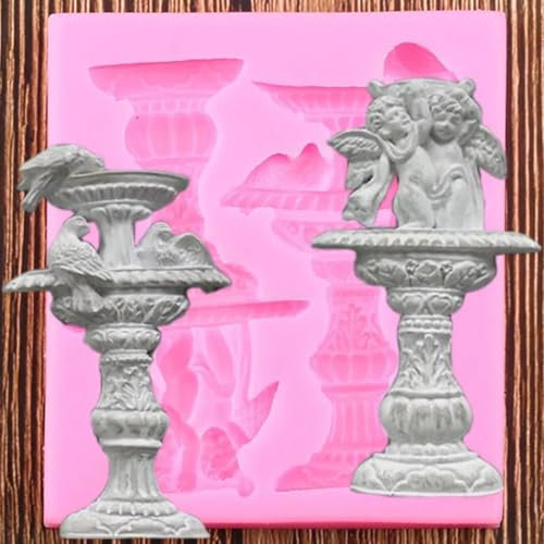 Silicone Molds for Resin,9.9x8.8cm Vintage Fountains Silicone Molds Angel Birds Wedding Fondant Cake Decorating Tools Candy Clay Chocolate Moulds