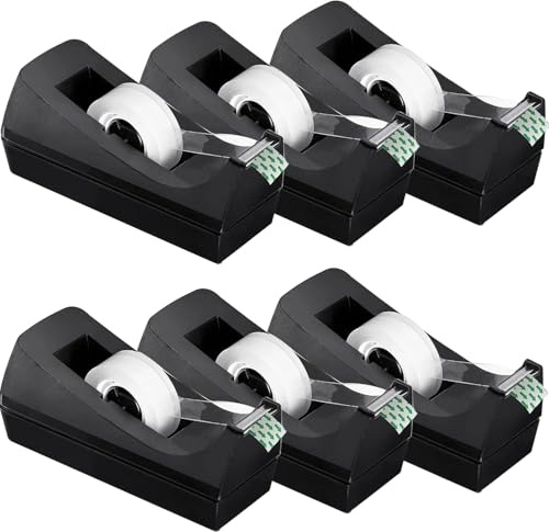 MJUNM Transparent Tape with Dispenser 6 Pack Tape Dispensers Desk unweighted Non Skid Base Desktop Dispenser Bulk for Office Home School
