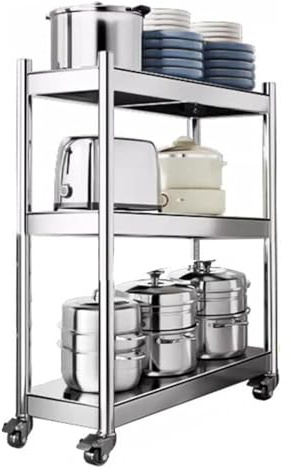 Edelstahl-Küchenregal, 3/4/5-lagiger Badezimmerwagen Neben Dem Kühlschrank, Schmaler Rollwagen, Kleine Räume, Enge Stellen,Silver-15x50x80cm