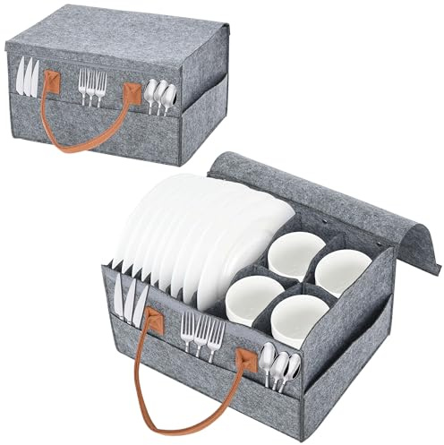 awagas Caravan Plate Holders Felt, Plate Cup Storage Box with Dividers