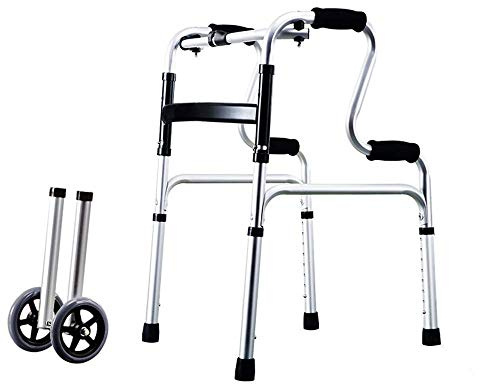 Andador, Andador con ruedas Andador plegable Ajuste de 8 niveles Ayudas de movilidad multifunción para piernas Accesorios desmontables Andadores livianos para rehabilitación de via(With Wheels)