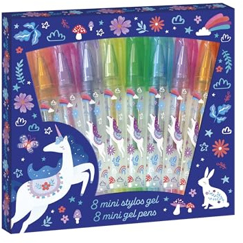 Janod - 8 Mini-Gelstifte mit Glitzereffekt - Thema Einhorn - Stifte für Zeichnen, Malen, Geschenkidee für Jugendliche - Schreibwaren - Ab 6 Jahren - J08935