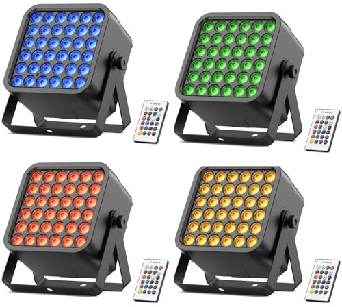Erreyht 4PCS RGBWA UV Par 36 LED Batteria Ricaricabile, 54W Luci da Palco con Telecomando, Illuminazione Discoteca 5200mAh Uplights per Esterni Discoteca Matrimoni Spettacolo Halloween Natale