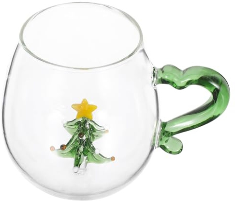 ULTECHNOVO Verre à Tasse De Noël Avec Motif Arbre De Noël Tasse Verre Pour Café Thé Jus Boisson Décoration De Fête Anniversaire