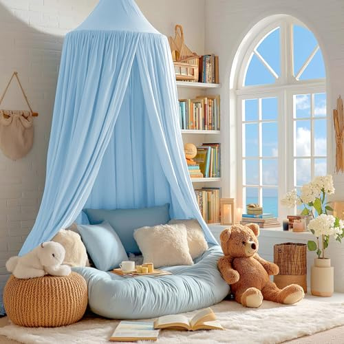 gesxo Baldachin Kinderzimmer, Betthimmel Babybett, Hängende Rund Princess Insektennetz Moskitonetz, Himmelbett Vorhänge Deko für Mädchen & Jungen (Blau 60 * 230 * 450cm)