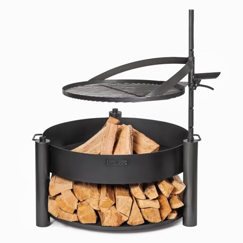 BENE ON FIRE Hochwertiges Feuerschalen-Set Washington X Ø 80 cm mit Grillrost Ø 60 cm | Feuerstelle & Grill aus robustem Stahl | Feuerkorb Outdoor Garten Terrasse | Brennholz-Stelle